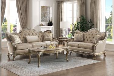 BEAUTIFUL TRADITIONAL GOLDEN TUFTED SOFA 