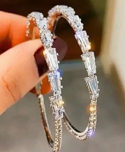 White Sapphire Silver Hoop Earrings