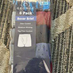 6 PACK MENS MULTI PATTERNED BOXER BRIEFS IN AN XL 40-42 SIZE BRAND NEW WITH ODOR CONTROL MOISTURE WICKING AND TAG FREE TOO