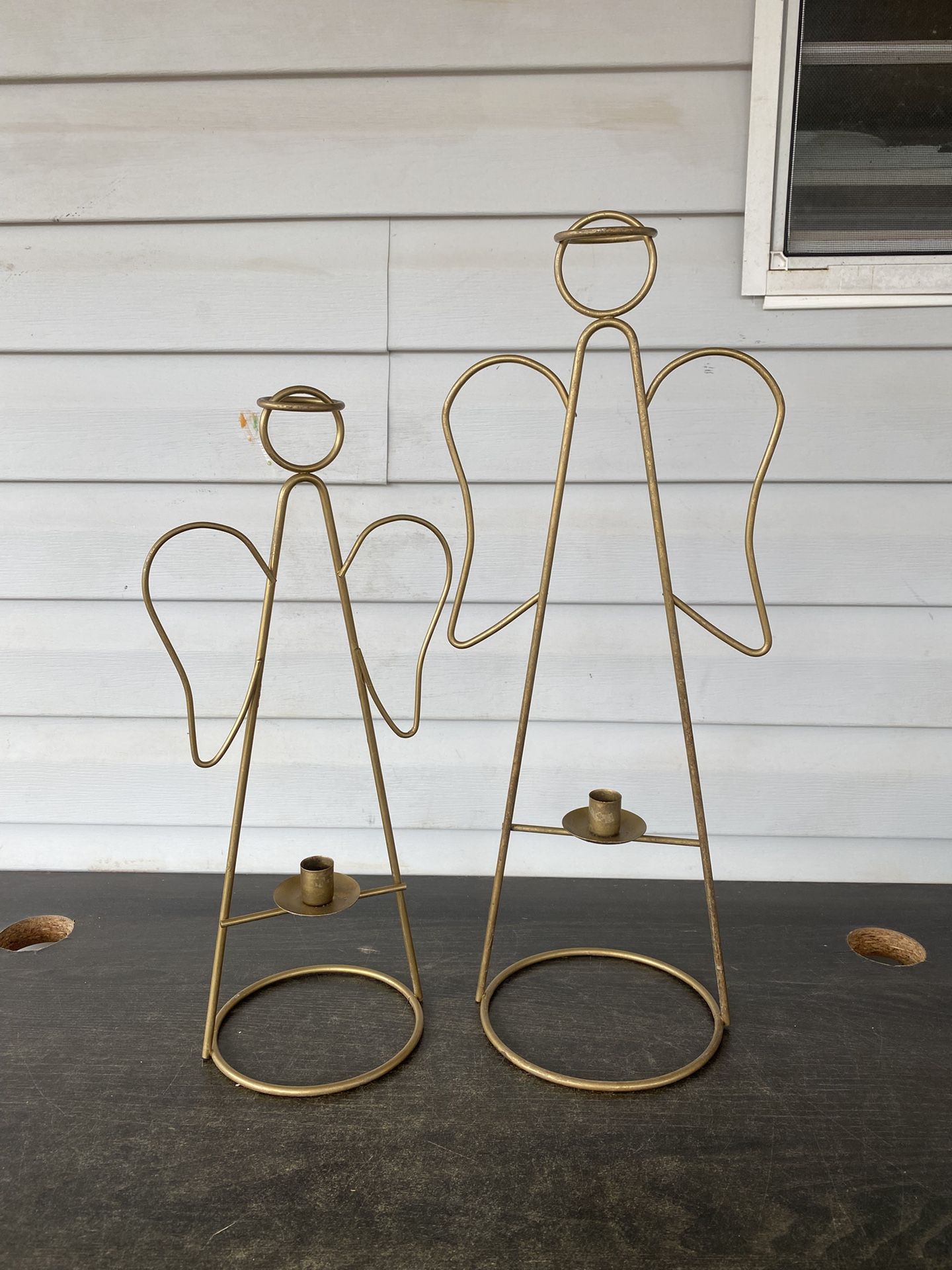 Gold Colored Metal Christmas Holiday Angel Candle Holder set of 2