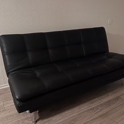 black 3 fold futon with built in charging ports