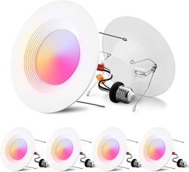 Smart Retrofit Can Lights 6inch 12W 1000LM,4 Pack Smart led can Lights Work with Alexa/Google , Retrofit Recessed Lighting RGBWW Wi-Fi Bluetooth Direc