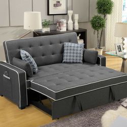 Sleeper Sofa Pull Out Bed In Grey Fabric 