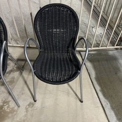 Black  Rattan Chairs Silver Metal Frames