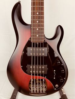 Sterling by Music Man StingRay Ray5HH Limited-Edition 5-String Bass Guitar - Ruby Red Burst Satin
