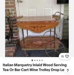 Italian inlaid high glass cart