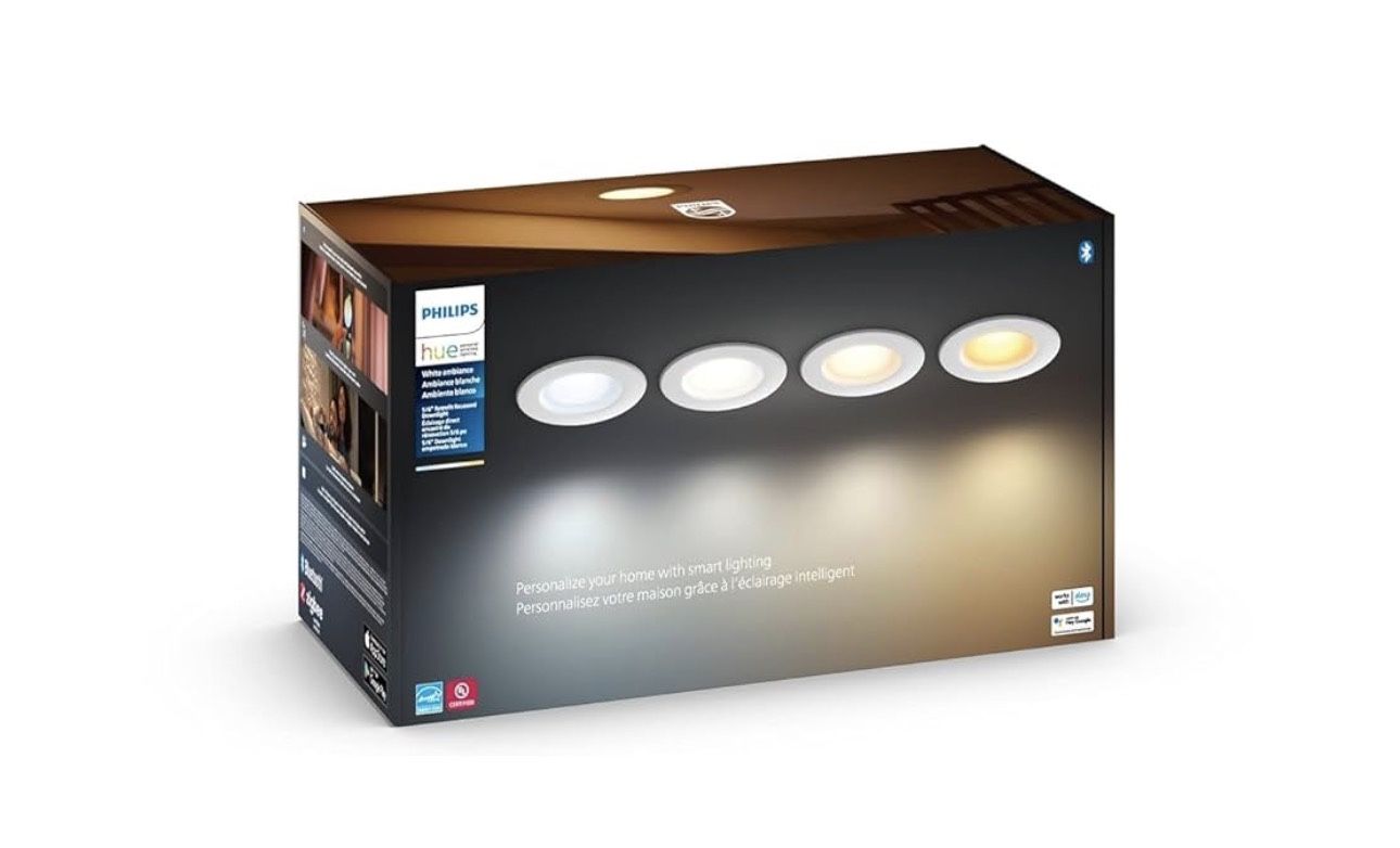 Philips Hue Smart Recessed 5/6 Inch LED Downlight - White Ambiance Warm-to-Cool White Light - 4 Pack - 1100LM - Indoor - Control with Hue App - Works