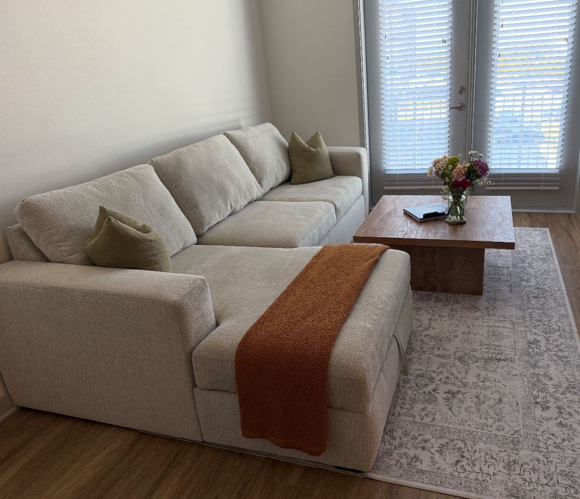 111” Cream Sofa Convertible With Storage