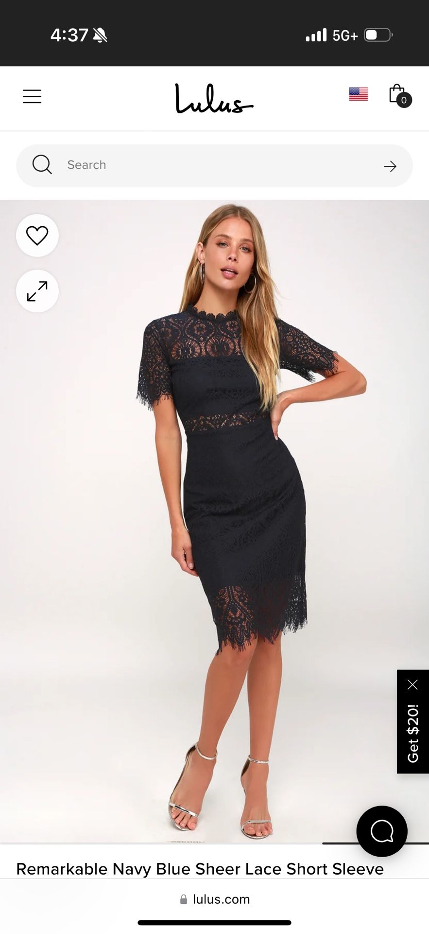 Navy Blue, Short Sleeve Lace Midi Dress Size XS 