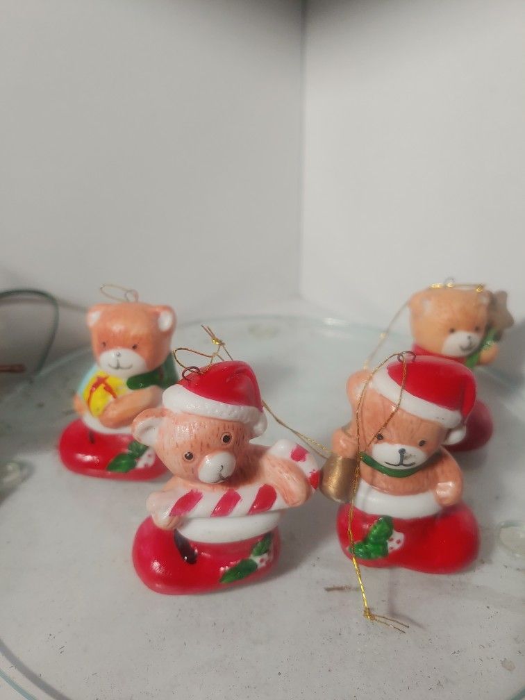 4 Pc Collection Homco Mini Teddy Bears In Stockings