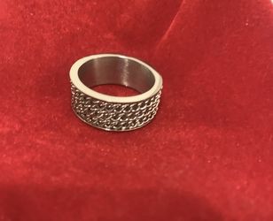 Rhodium plated Stainless Steel 3 row chain link band ring size 10