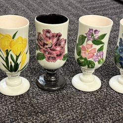  Vintage French Limoges Porcelain Set of 4 Stemmed Cups floral patterns
