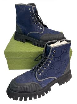 Blue Monogram Canvas Lace Up Boots