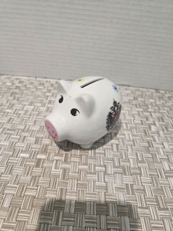 Vintage White/Multicolored Ceramic Piggy Bank