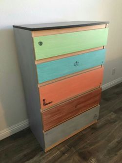 Custom reformed hand painted 5 drawer dresser