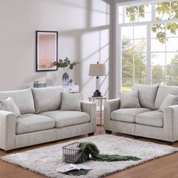 Sofa Loveseat Ivory Corduroy With Pillows Brand New In Box Firm Price $480