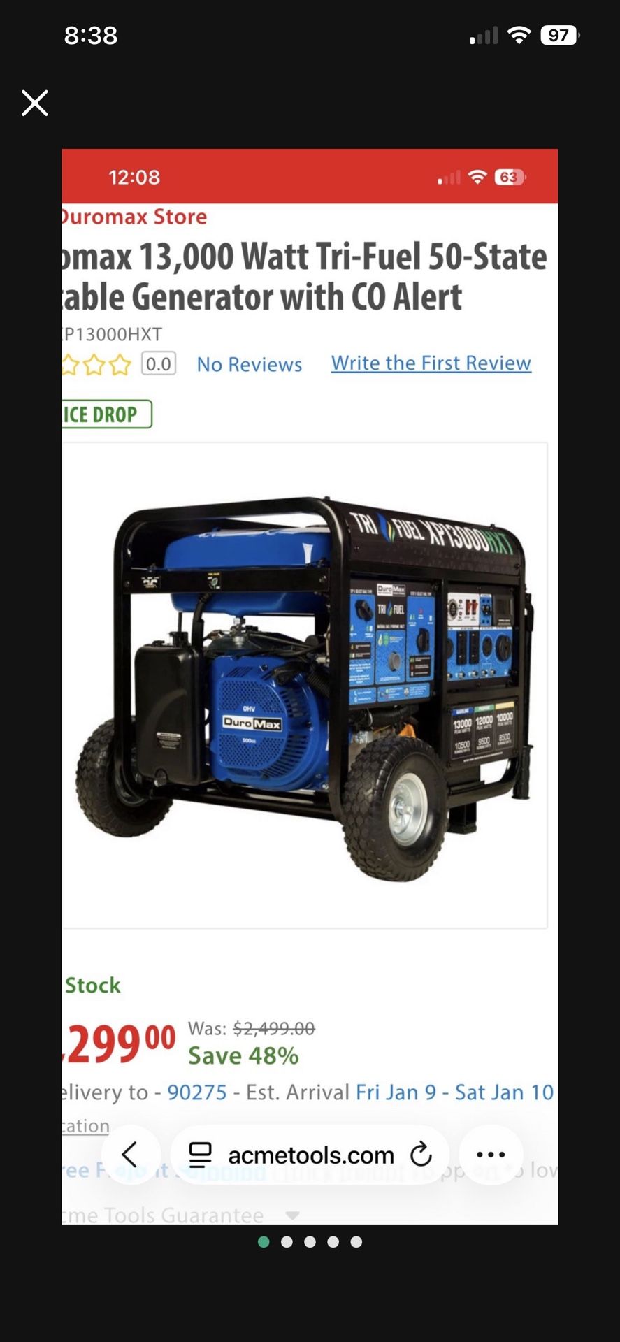 Generator Duro Max Tri Fuel XP13000HXT