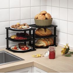 3 Tier Bamboo Corner Shelf (2 Pack),Dish Drying Rack,Plate-Organizer,Kitchen Spice Rack New in box