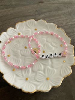 "Happy" Pink Beaded Bracelet Set