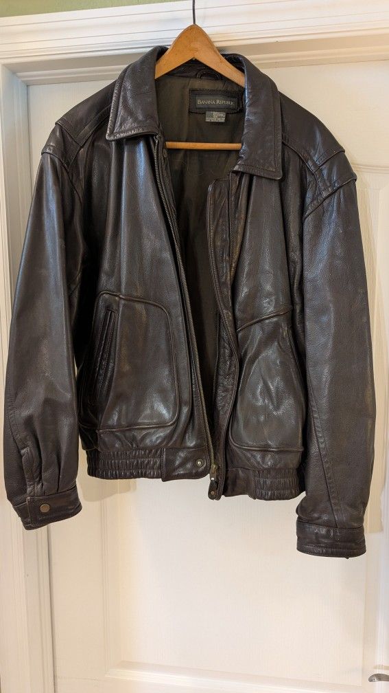 Vintage Banana Republic Leather Jacket Size 44 - Brown Genuine Leather - Classic