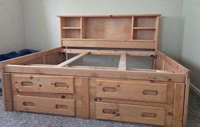 Full size wood bed frame with headboard and drawers