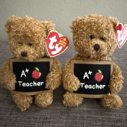 Set of Two  5” TY Beanie Baby Bears  Cool Teacher”