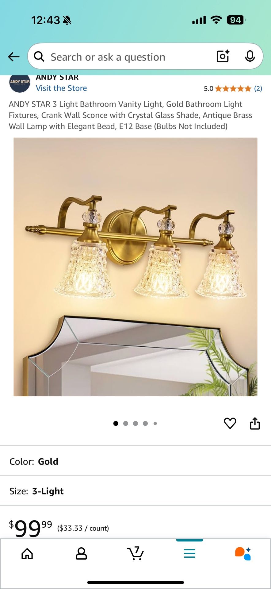 Gold 3 Light Bathroom Vanity Light