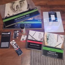 Art Supplies Unused- Pencils, Charcoal, Paper, Sketch Pads Etc