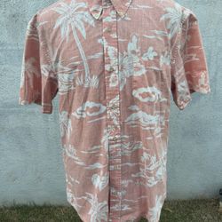 PreOwned Reyn Spooner Tailored Fit Orange  Miyasaki Japan Full Button Men's XL