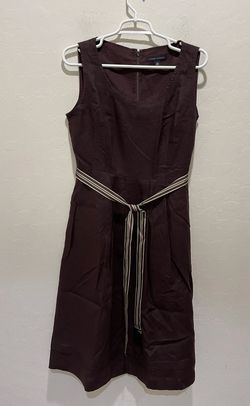 Banana Republic Women Brown Scoop Neck Sleeveless Belted Linen Dress Size 10