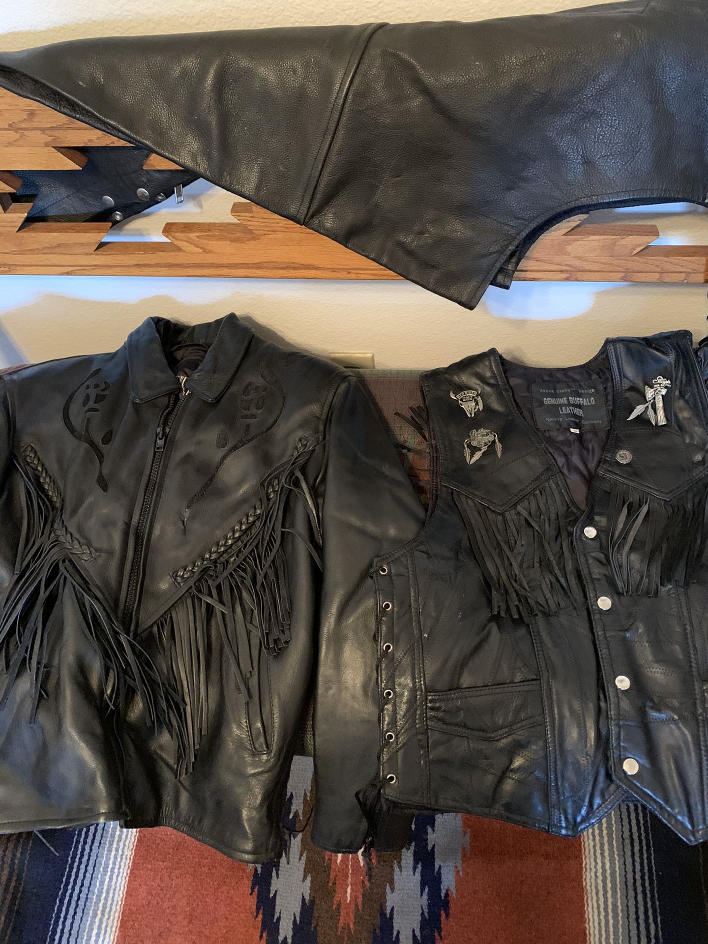 Leather Chaps, Vest and Jacket