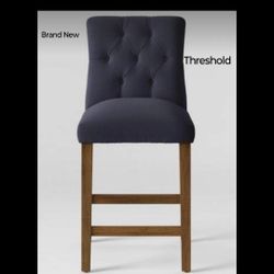 Brand New Threshold 24" Brookline Tuffed Counter Stool Blue Chestnut Finish