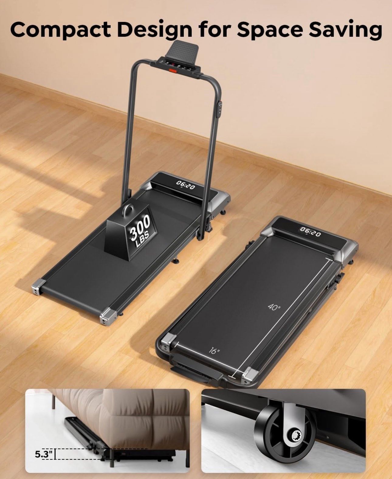 Walking Pad Treadmill with Incline, 2 in 1 Foldable Treadmills for Home Small Office, 300lbs Portable Compact Under Desk Treadmill with App, Remote Co