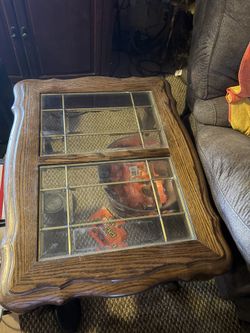 Set of 2 Oak And Glass End Tables