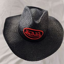 Von Dutch Black/Orange Western Straw Hat Classic Cowboy Style Western Fashion Accessory