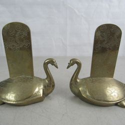 Vintage Solid Brass Swan Bookends Etched Dragon Design


