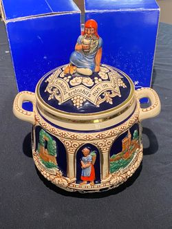 German Ceramic Lidded Pot with Figural Lid