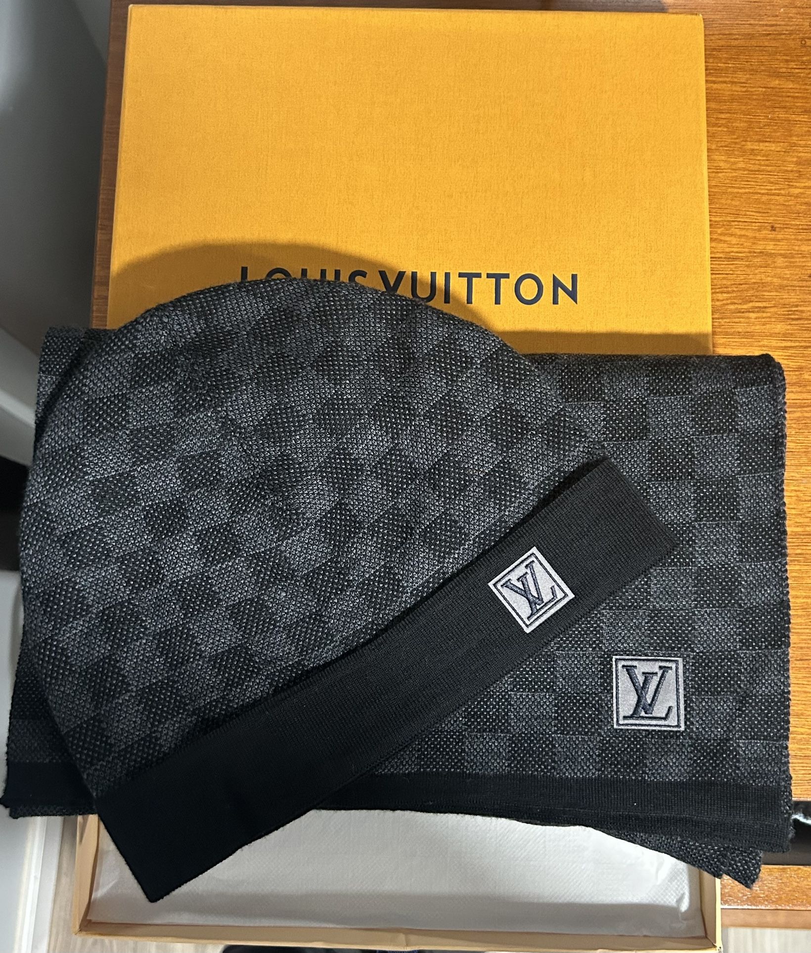 Louis Vuitton Beanie and Scarf Set