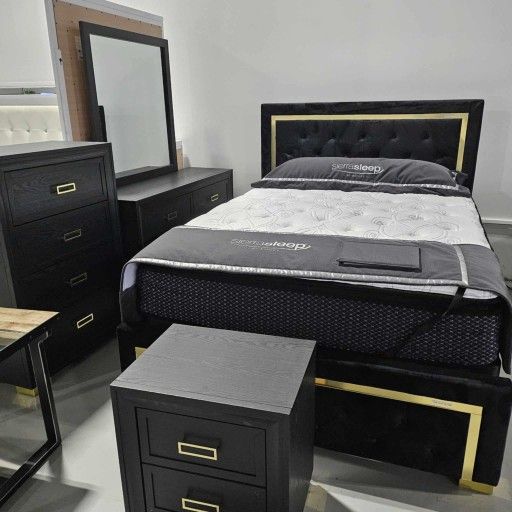 AP🎉 Bedroom Set Black - Bed, Nightstand, Dresser And Mirror// Fast Delivery & Financing