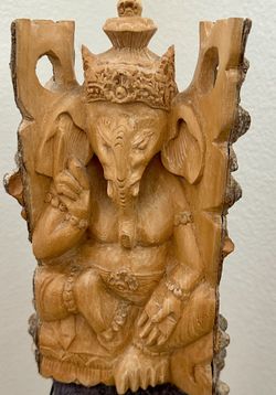 Hand Carved Wood Statue Of The Hindu God Ganesha