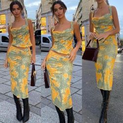 Miaou Preston floral print midi skirt in decades yellow size XS extra small