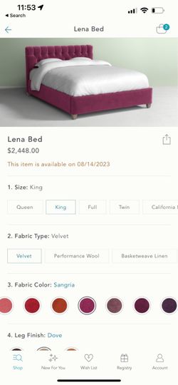 Anthropologie Lena King Bed – Sangria Velvet – Like New