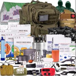 72-Hour Survival Kit | Emergency Bug Out Bag with First Aid, Water Filter, Food, Tools | 45L Tactical Backpack for Camping, Hiking, Outdoor Emergency