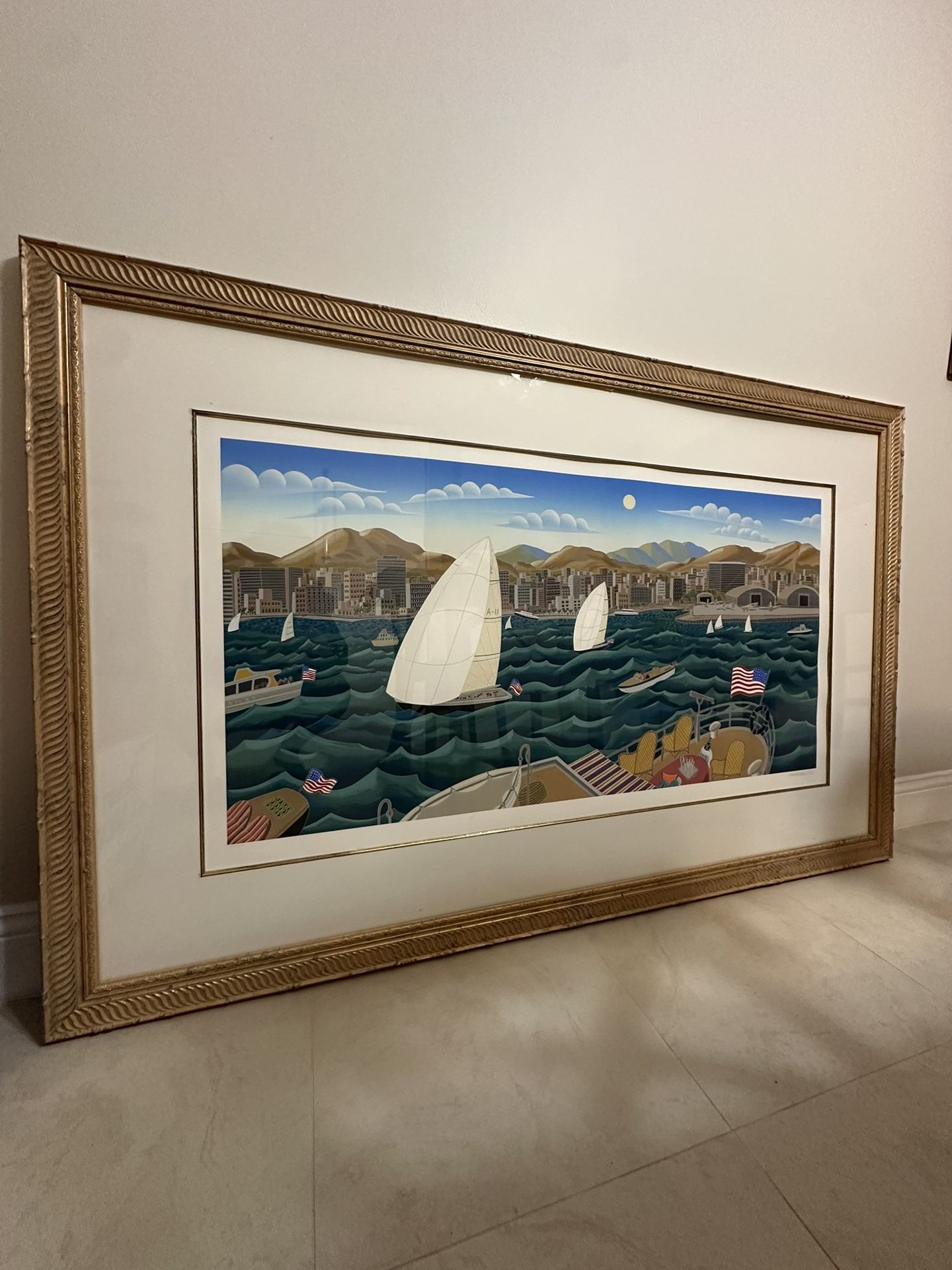 Large Nautical Painting With Frame