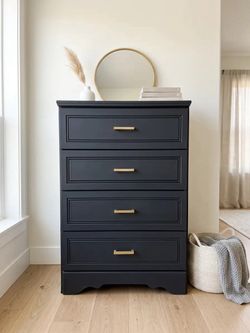 Satin Black Bedroom set with Gold Hardware