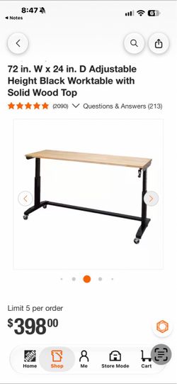 Husky 72in Adjustable Height Worktable with Wood Top