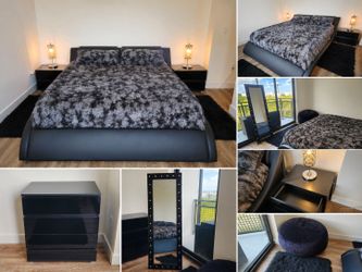 Cal King Bedroom Set — LED Bed + LED Dresser, Nightstands, Mirror & More