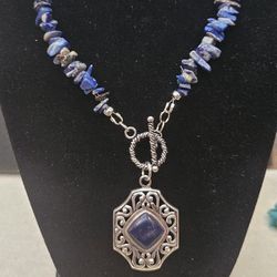 Sodalite Necklace W/ Lapis Pendant 