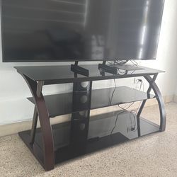 black glass brown wood modern living room tv holder stand table
