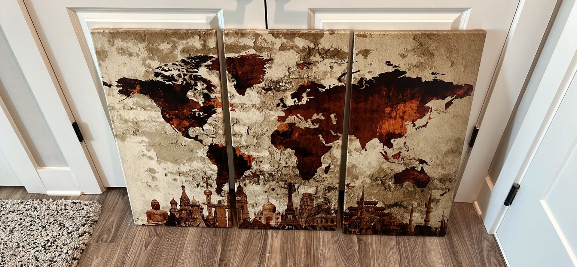 3-Panel World Map Wall Art on Canvas